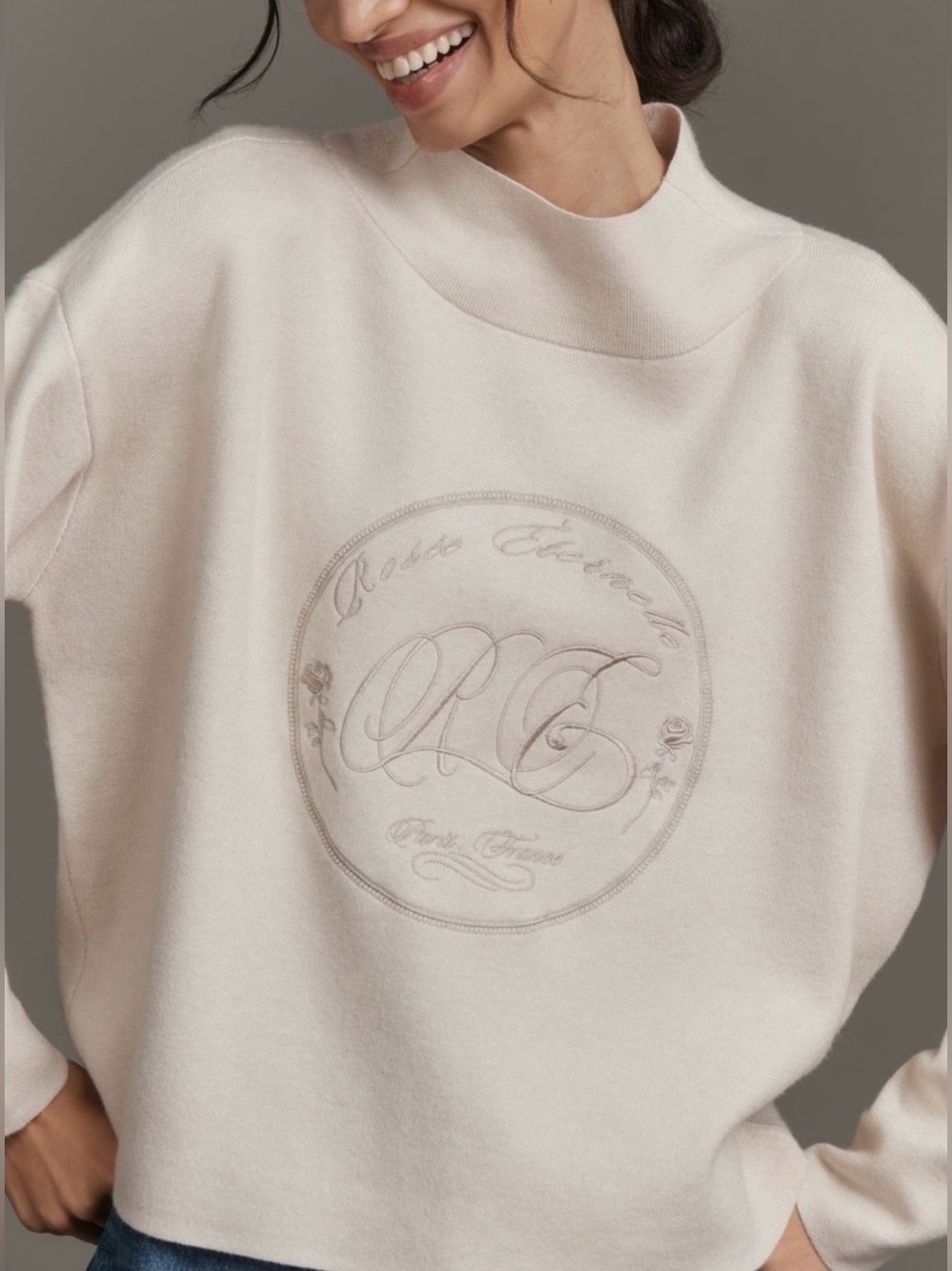 The Carys Mock-Neck Sweater by Maeve. Cream. Size Large.